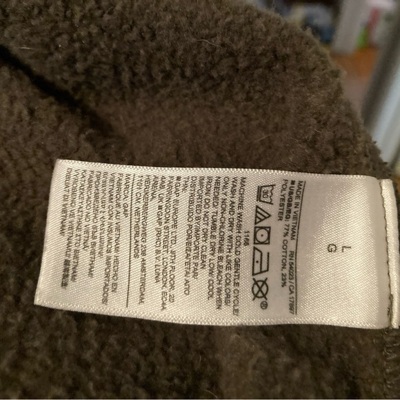 GAP Green Fleece Bomber Zip up Vintage Soft Relaxed Large Jacket Sweatshirt EUC! - Picture 9 of 10